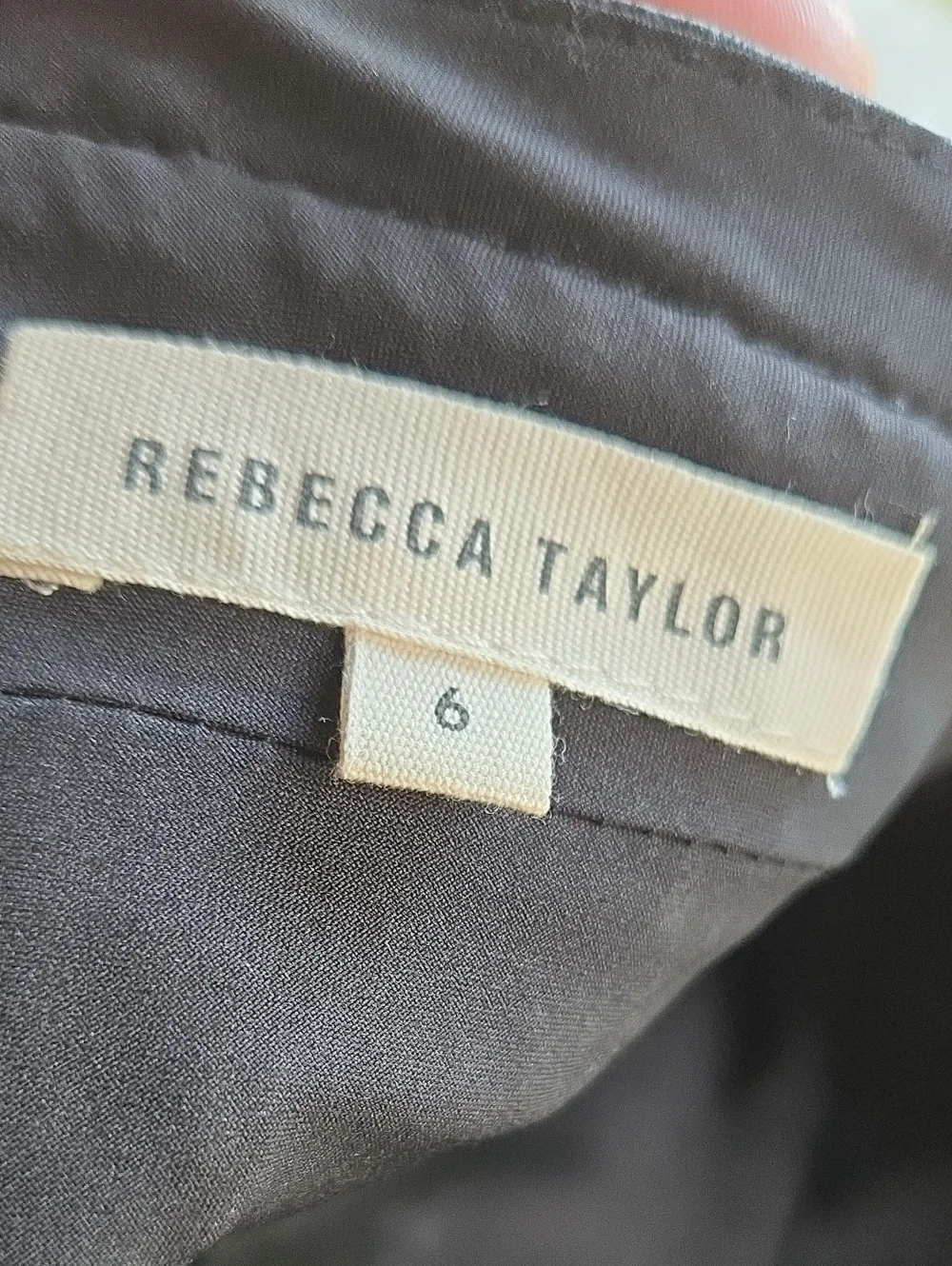 Rebecca Taylor Black Tweed Midi Dress With Lamb Leather Trim Size 6
